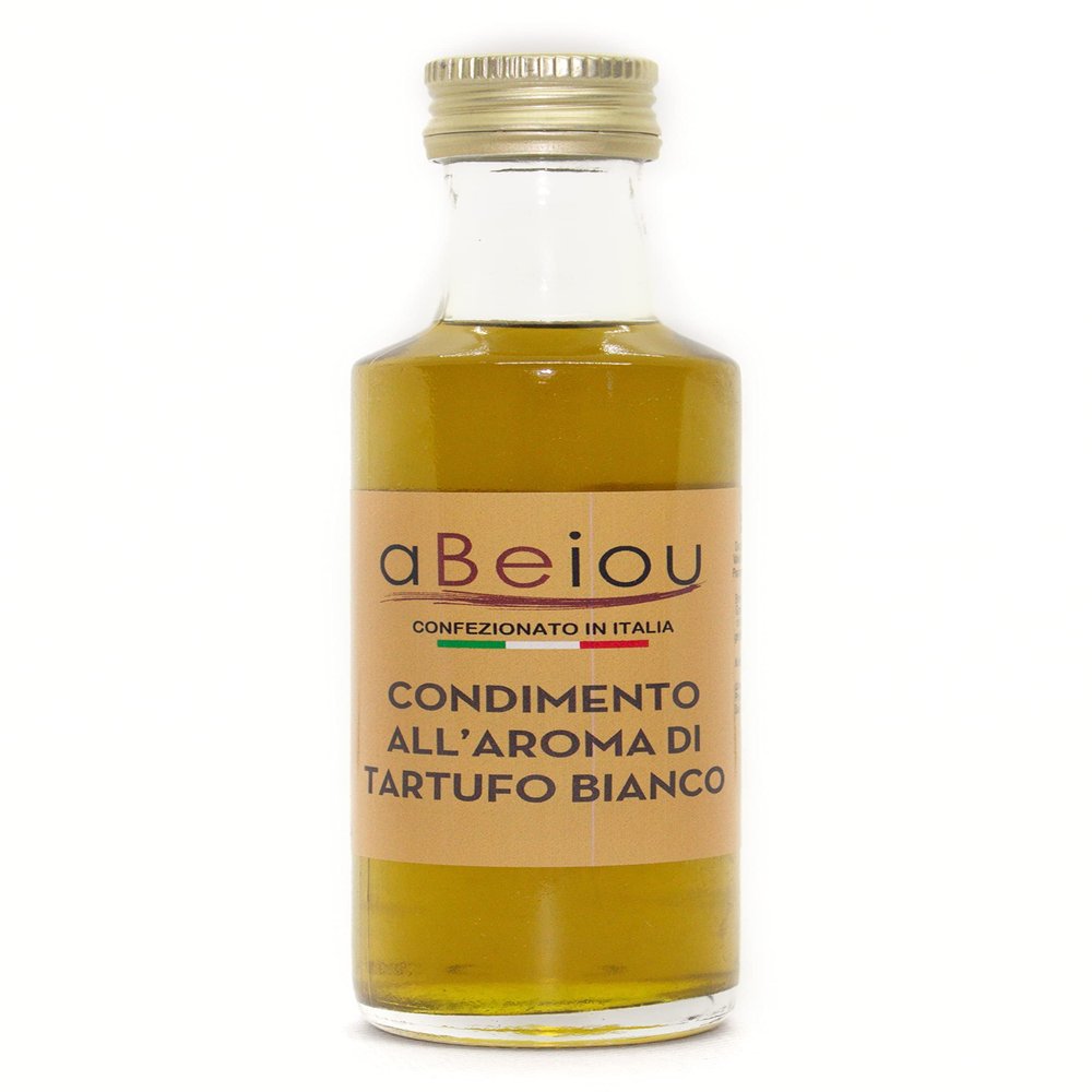 aBeiou. White Truffle Oil 100ml extra gourmet product 100% Italian extra virgin olive oil flavoured with white truffle artisan vegan vegetarian ideal for gift giving and cooking.