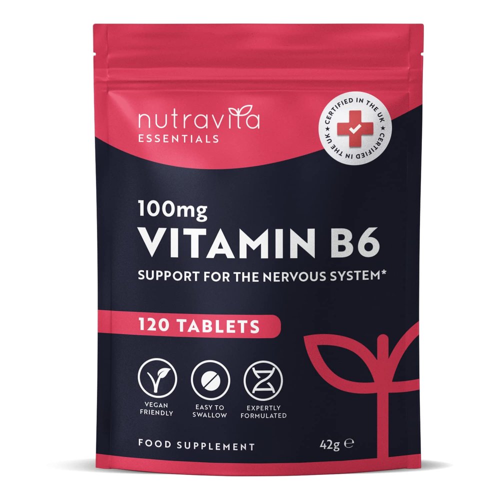 Nutravita Vitamin B6 100mg - 120 Vitamin B6 High Strength Vegan Tablets B6 Vitamins to Support Normal Function of The Immune and Nervous System - Contributes to Reduction of Tiredness and Fatigue