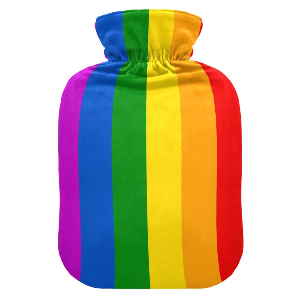 YOUJUNER Hot Water Bottle with LGBT Gay Pride Rainbow Flag Cover 1 Litre Large Hot Water Bag Warm Comfort Hand Feet Warmer