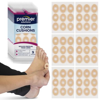 Premier Solutions Corn Cushions for Feet, Self-Stick Adhesive Foot Care Cushions to Pad and Protect Corns, 9 Count, Pack of 6