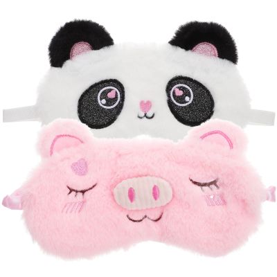 GLEAVI 2pcs Adorable Cartoon Eye Masks Soft Plush Eye for Boy Girl Adults Light Blocking Shades for Comfortable Sleep Present for Family Friends