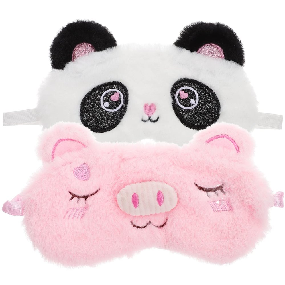 GLEAVI 2pcs Adorable Cartoon Eye Masks Soft Plush Eye for Boy Girl Adults Light Blocking Shades for Comfortable Sleep Present for Family Friends