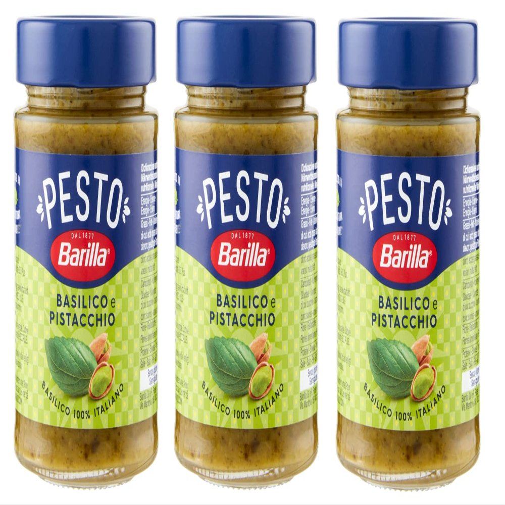 3 x Barilla Pesto Basilico e Pistacchio Pesto with Basil and Pistachios from Sustainable Agriculture 190 g Italian Sauce Gluten-Free