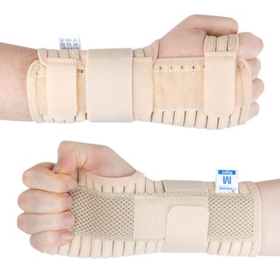 Actesso Breathable Wrist Brace Splint with Support Strap - Ideal for Carpal Tunnel, Sprains, and Tendonitis (Beige, Left Hand, XL)