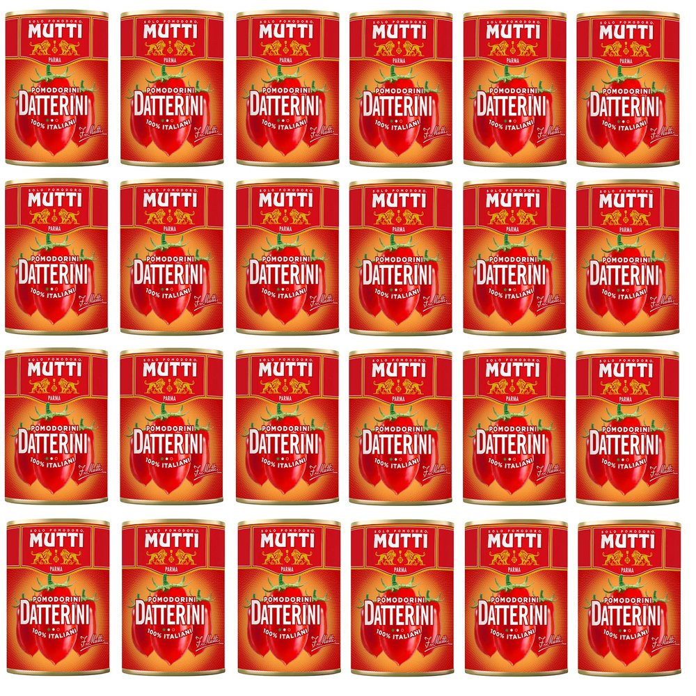 24 x Mutti Pomodorini Datterini Cherry Tomato Datterini Sweet Flavour Oblong Shape Italian Sauce Tomato 400 g Tin