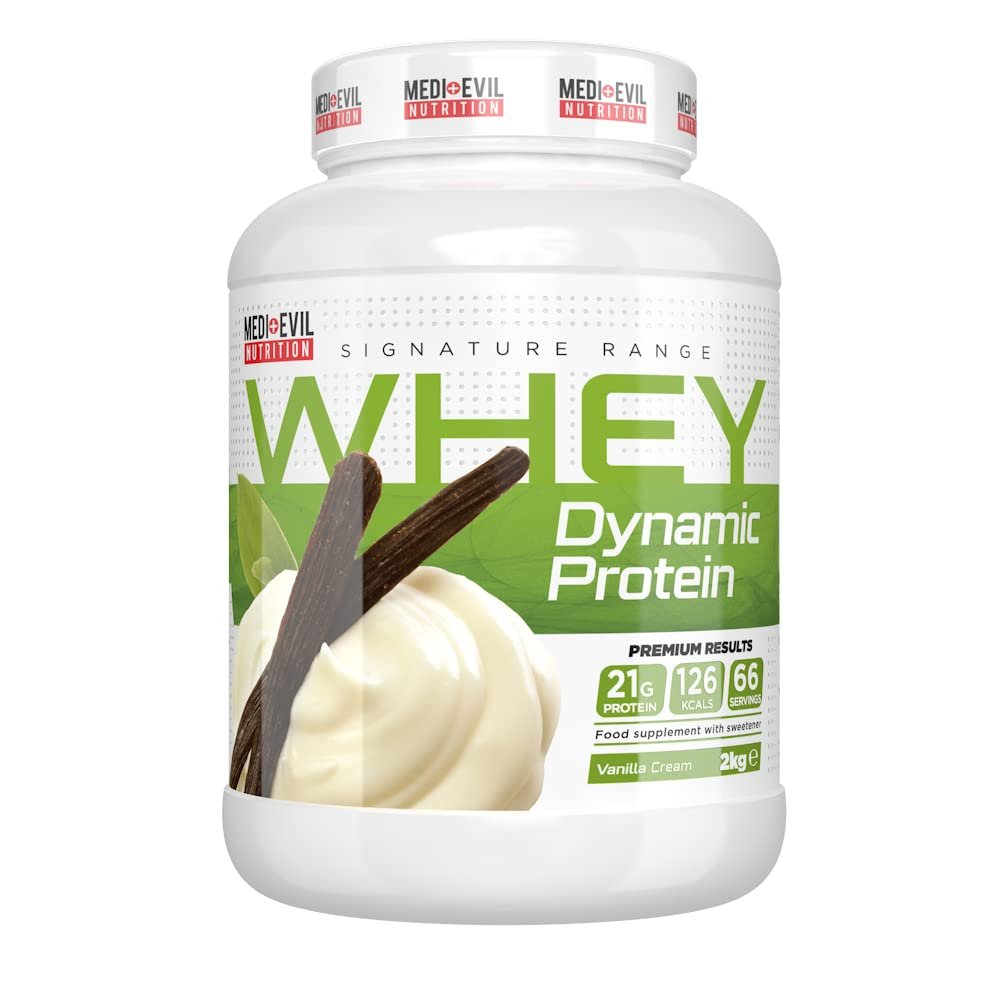 Medi-Evil Nutrition Whey Dynamic Protein, Vanilla Cream Flavour, 2kg Whey Protein Powder for Muscle Building, Vegetarian | 66 Servings