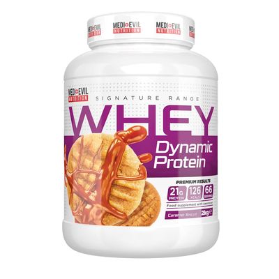 Medi-Evil Nutrition Whey Dynamic Protein, Caramel Biscuit Flavour, 2kg Whey Protein Powder for Muscle Building, Vegetarian | 66 Servings