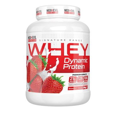 Medi-Evil Nutrition Whey Dynamic Protein, Strawberry Delight Flavour, 2kg Whey Protein Powder for Muscle Building, Vegetarian | 66 Servings