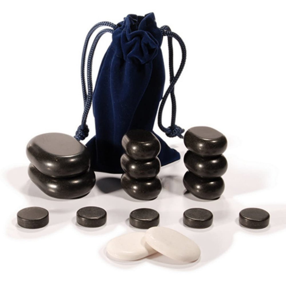 16 Piece Hot Stone Facial Massage Set: for Professional or Home Spa Therapy Treatment - 100% Volcanic Basalt Rock + Healing Pain Relief + Relaxing Energy Treatment + Velvet Carry Pouch