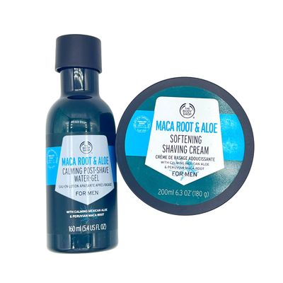 The Body Shop Maca Root & Aloe Softening Shaving Cream 200ml & Calming Post Shave Water Gel 160ml for Men