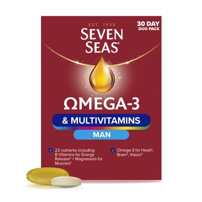 Seven Seas Omega-3 and Multivitamins Man, with B Vitamins and Magnesium, 30-Day Duo Pack, 30 Omega-3 Capsules and 30 Multivitamin Tablets