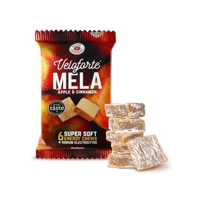 Veloforte Mela Natural Energy Chews, Apple & Cinnamon Flavour 9 Pack, 44g Fast Release Dual Source Carbs with Electrolytes, Vegan & Gluten Free for Cycling, Running, Marathons & Triathlons