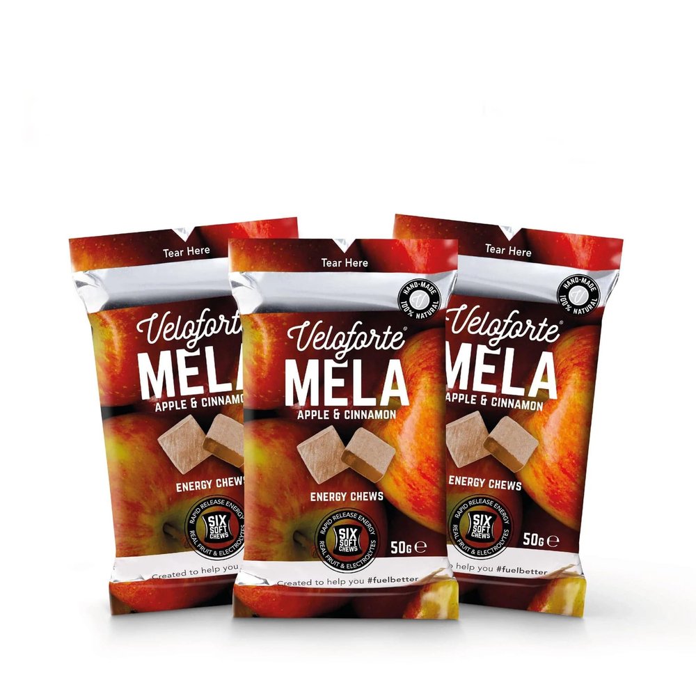 Veloforte Mela Natural Energy Chews - Apple and Cinnamon Flavour, Fast Releasing Energy, 100% Delicious, Natural, Vegan & Gluten Free (24 Pack)