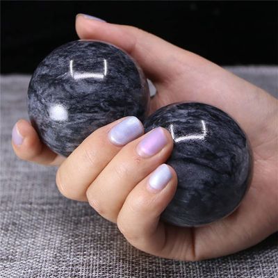 1Pair 50mm Natural Jade Baoding Ball Fitness Handball Quartz Sphere Relaxation Hand Wrist Exercise Massage Therapy Healing Stone,Waves Jade