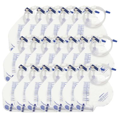 DWCHECK 20 Pack Urinary Drainage Bag, 2000 mL Urine Bag with Anti-Reflux Chamber,48"Unisex Precision Drainage Tube, Clips and Hanging Hook, Professional Urinary Bag for Home and Hospitals Health Aids