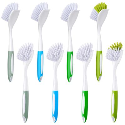 8 Pcs Dish Brush with Handle Kitchen Scrub Brush Pot and Pan Cleaning Brush Dish Scrubber with Stiff Bristle for Cookware Sink Washing Household, 4 Colors, 9.84 x 3.15 x 0.98 Inch
