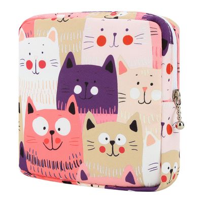 Desing Wish 1 Pack Period Pouch, Portable Tampon Storage Bag for Sanitary Napkins, Tampon Holder for Purse Feminine Product Organizer, First Period Gifts for Teen Girls School (Cat)