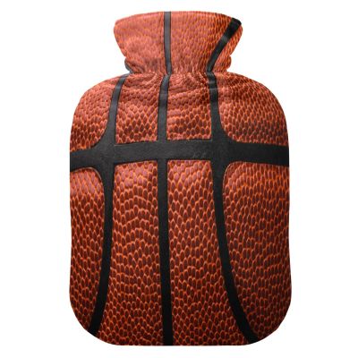 Mnsruu Basketball Ball Print Hot Water Bottle with Velvet Cover, 2L Transparent Hot Water Bag for Hand Foot Warmer Pain Relief Hot Cold Therapy Cramps