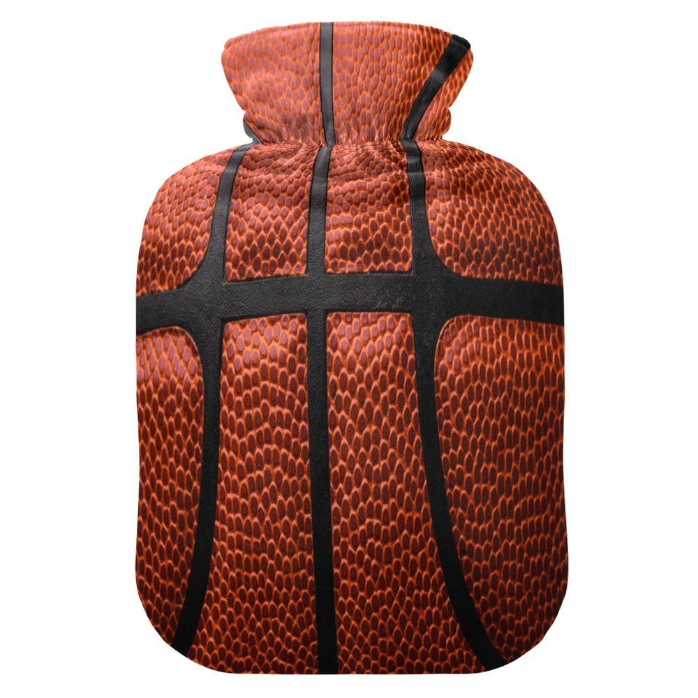 Mnsruu Basketball Ball Print Hot Water Bottle with Velvet Cover, 2L Transparent Hot Water Bag for Hand Foot Warmer Pain Relief Hot Cold Therapy Cramps