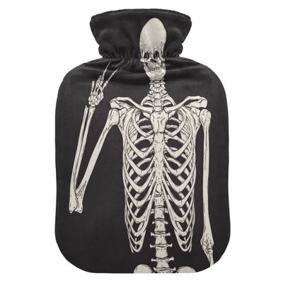 Mnsruu Human Skeleton Sugar Skull Halloween Hot Water Bottle with Velvet Cover, 1L Transparent Hot Water Bag for Hand Pain Relief Hot Cold Therapy Cramps