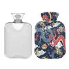 Mnsruu Japanese Blue and Red Dragon Flower Floral Hot Water Bottle with Velvet Cover, 2L Transparent Hot Water Bag for Hand Foot Warmer Pain Relief Hot Cold Therapy Cramps view 3