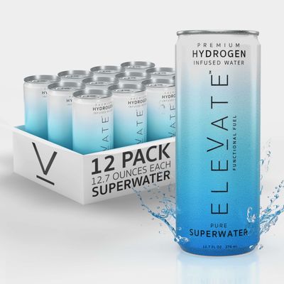 ELEVATE Hydrogen Infused SuperWater (12 pack). Highest Hydrogen (3-5 PPM) and -650 ORP (Oxidation Reduction Potential). Supports Recovery, Energy, Hydration, Focus, and Endurance.