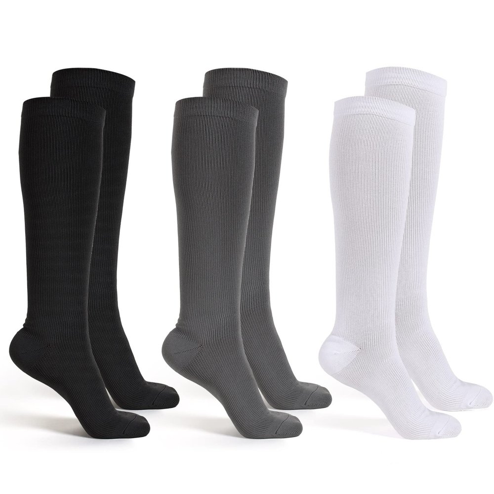 3 Pair Replacement Sock Liner Walking Boot Sock for Compression Cast Boot Walker Brace Women and Men, One Size Fits Most, Black, Gray, White