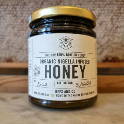 Black Seed Honey/Raw UK Honey/Organic Nigella Infused in British Honey  Pure RAW Honey In Glass Jar (227g)