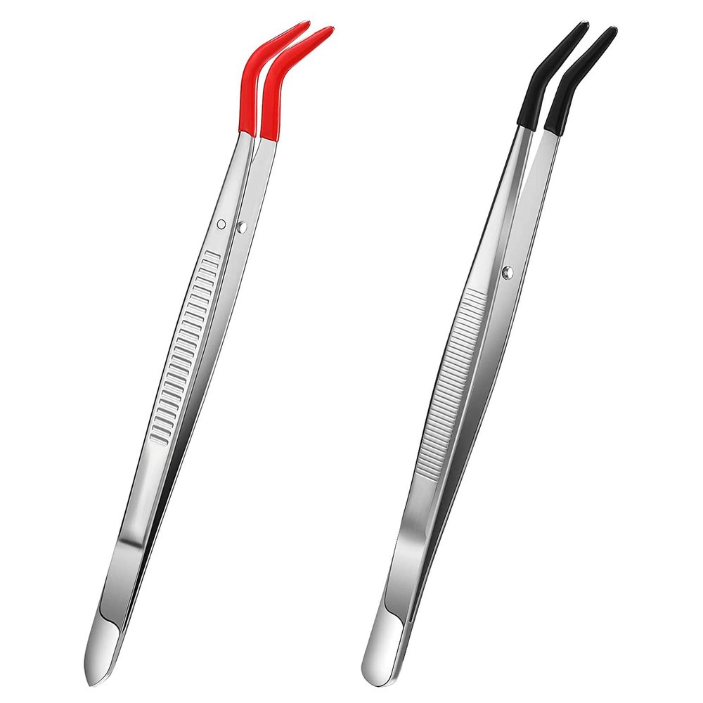 2 Pieces Tweezers Curved Curved Rubber Tip Tweezers Stainless Steel Tweezers for Laboratory Jewellery Making