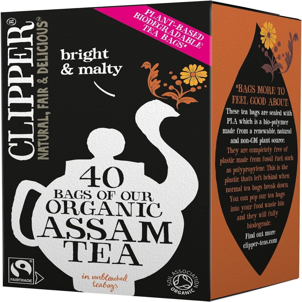 Clipper Tea Fairtrade Organic Assam 40 Tea Bags (Set of 6, Total 240 Teabags) | Unbleached, Plastic Free, Plant Based & Biodegradable Tea Bags