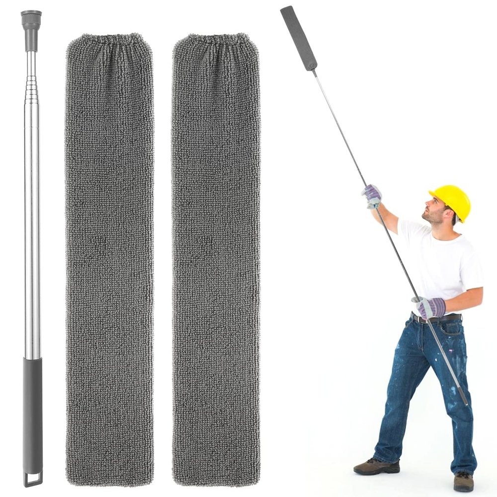 1 Set Gap Dust Cleaner Retractable Microfiber Gap Dust Brush Flexible Long Flat Gap Duster with Extendable Pole and Cloth Cover for Sofa Bed Furniture Bottom Ceiling Fan Blinds