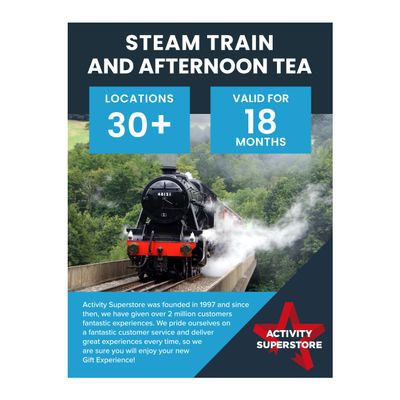 Activity Superstore Steam Train and Afternoon tea Gift Experience - Avaliable at 30+ UK Locations, Experience Days, Train Gifts, Couples Gifts, Retirement Gifts