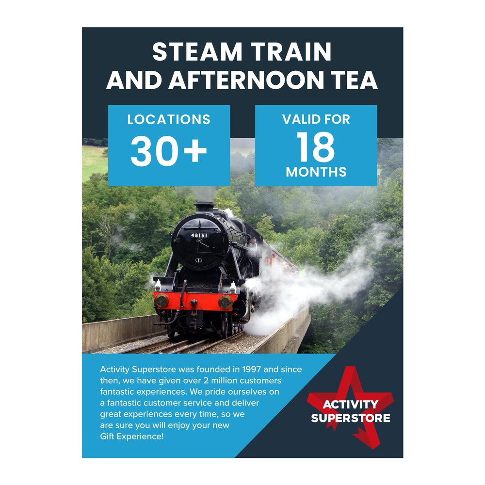 Activity Superstore Steam Train and Afternoon tea Gift Experience - Avaliable at 30+ UK Locations, Experience Days, Train Gifts, Couples Gifts, Retirement Gifts