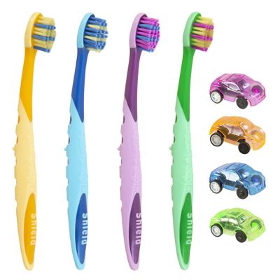 Shield Care Hippo Kids Toothbrush Super Soft Bristles with Versatile Grip & Fun Design, 4-Pack (Assorted Colours)