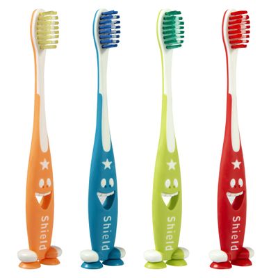 Shield Care Giggles Kids Toothbrush  Super Soft Bristles, Flexible Grip & Fun Design for Children, 4-Pack (Assorted Colours)