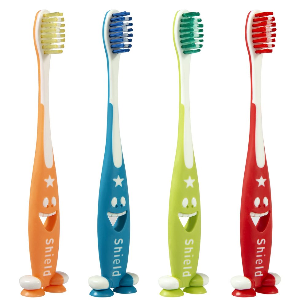 Shield Care Giggles Kids Toothbrush  Super Soft Bristles, Flexible Grip & Fun Design for Children, 4-Pack (Assorted Colours)