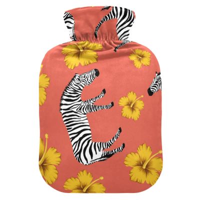 YOUJUNER Hot Water Bottle with Zebra Print Flower Cover 1 Litre Large Hot Water Bag Warm Comfort Hand Feet Warmer