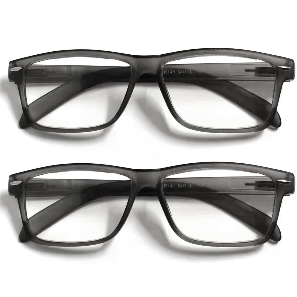 TWINKLE TWINKLE Reading Glasses Men Women Readers Glasses Comfort Spring Hinge Lightweight Eyeglasses for Reading R141 (2 Pairs Matte Grey, +1.00 Magnification)