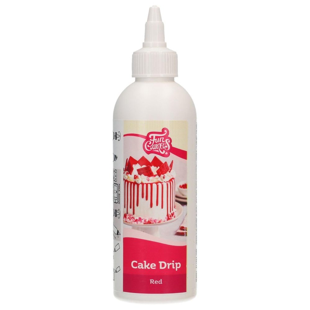 FunCakes Choco Drip Red: Delicious Flavour, Easy to use, Perfect for drip Cakes, Chocolate drip Flavour. Resealable Pack 180 g.
