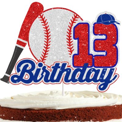 13 Baseball Cake Topper for Boys Girls Red Baseball Birthday Party Decorations Ball Sports Cake Toppers 13th Happy Birthday Baseball Cake Decorations