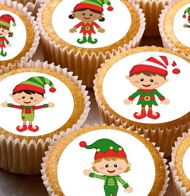 24 edible PRE CUT Christmas elf unframed kids childrens party decoration cupcake toppers on wafer rice paper