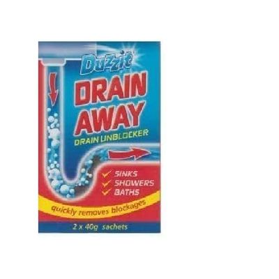 Duzzit Drain Away - 2 x 40 g Sachets Sinks, Showers and Bath Drain Unblocker - Sachets Drain Away Kitchen Sink Opener- Quickly Removes Blockages ( Pack of 1)