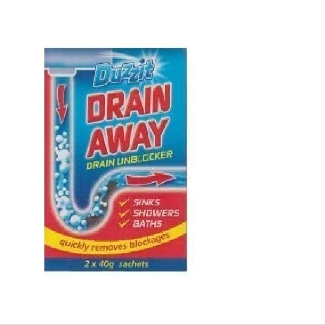 Duzzit Drain Away - 2 x 40 g Sachets Sinks, Showers and Bath Drain Unblocker - Sachets Drain Away Kitchen Sink Opener- Quickly Removes Blockages ( Pack of 1)