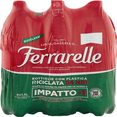 12x Ferrarelle Acqua Mineral Effervescente Natural Mineral Water Bubbles Natural PET 1.5 Litre Italian Water