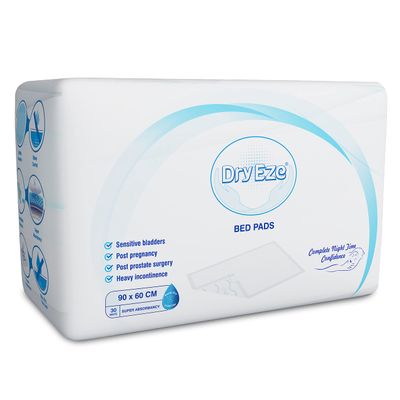 DryEze Super Absorbent Disposable Incontinence Bed Pads for Mattress Furniture Sofa Chair Protector Pet Training, Puppy Pad - High Absorbency Mats (90x60 cm (Pack of 30))