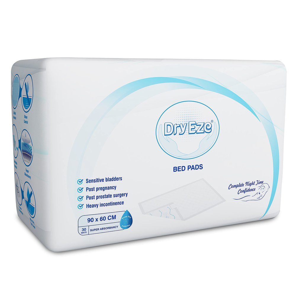DryEze Super Absorbent Disposable Incontinence Bed Pads for Mattress Furniture Sofa Chair Protector Pet Training, Puppy Pad - High Absorbency Mats (90x60 cm (Pack of 30))