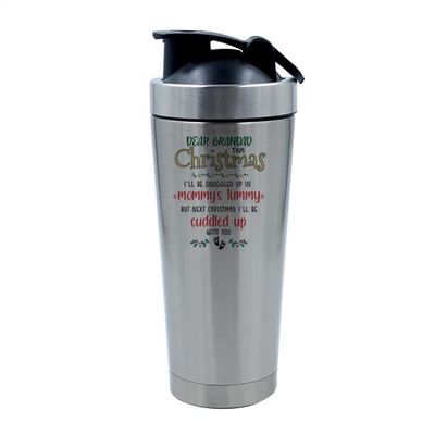 Getagift 500ml Aluminium Shaker Bottle for Supplement Shakes - Easy Clean, Durable Cup Dear Grandad This Christmas I'll Be Snuggled Up In Mommy's Tummy Xmas. (Silver)