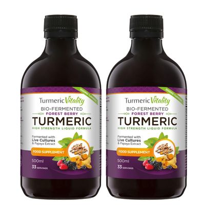 Bio-Fermented Turmeric with Bio Cultures and Papaya Enzymes - Fermented High Strength Liquid Turmeric Supplement with Black Pepper & Ginger Equivalent to 2 Turmeric Capsules - 2 Pack