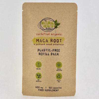 Organic Maca Root Capsules 600mg by The Natural Health Market Soil Association Organic Certified (60 Capsules Pouch)