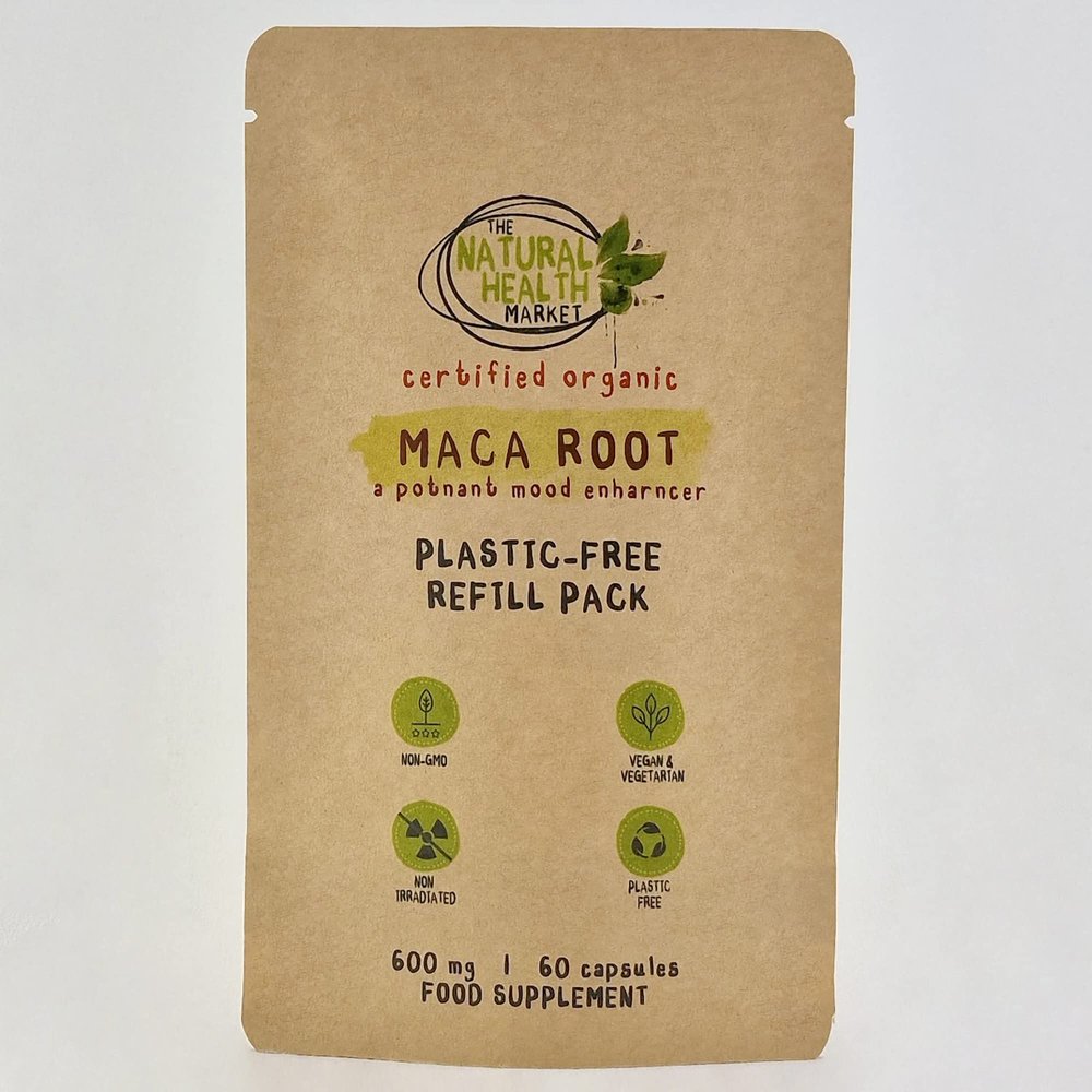 Organic Maca Root Capsules 600mg by The Natural Health Market Soil Association Organic Certified (60 Capsules Pouch)